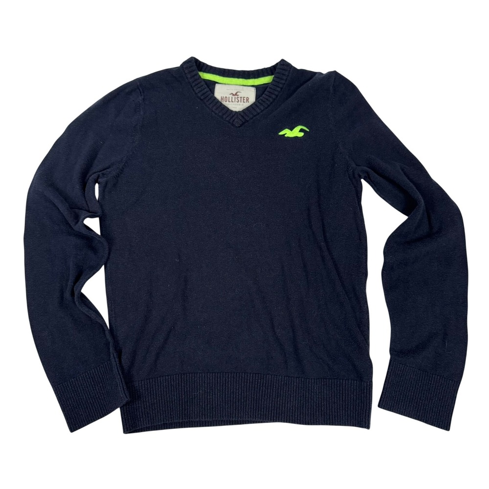 Y2K Hollister Navy V Neck Sweater Neon Logo Size M